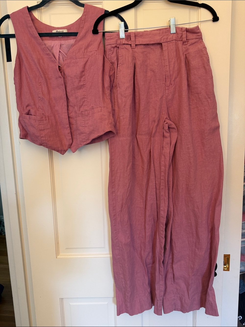 Madewell Dusty Rose Linen Vest & Pants Set - Picture 2 of 9